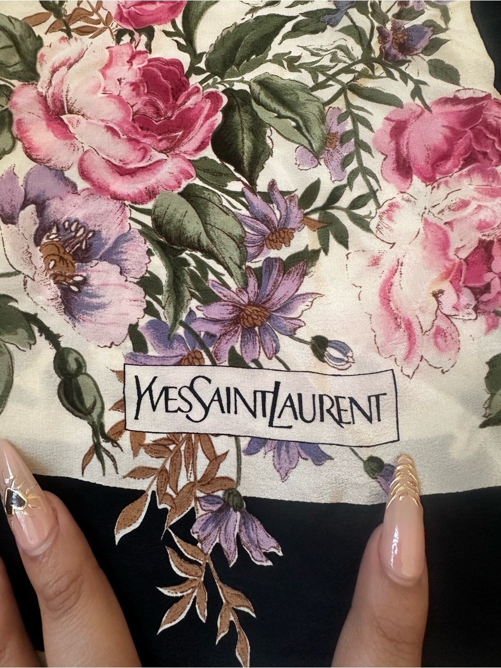 Yves Saint Laurent Floral Silk Scarf - Pink & Purple Bloom 43"